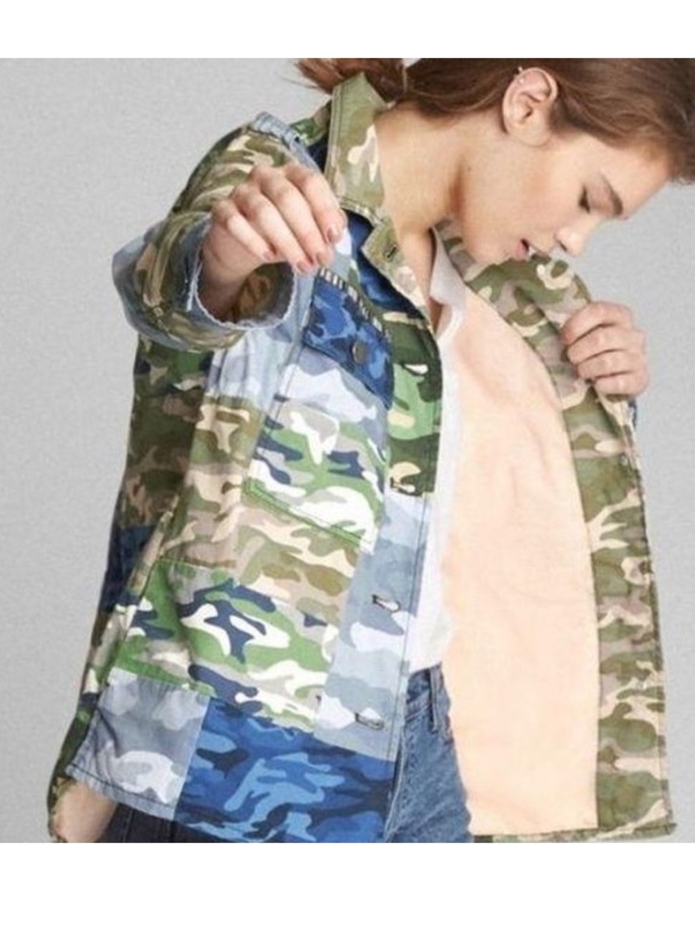 GAP Women's Patchwork Camouflage Utility Jacket - Green & Blue Camo